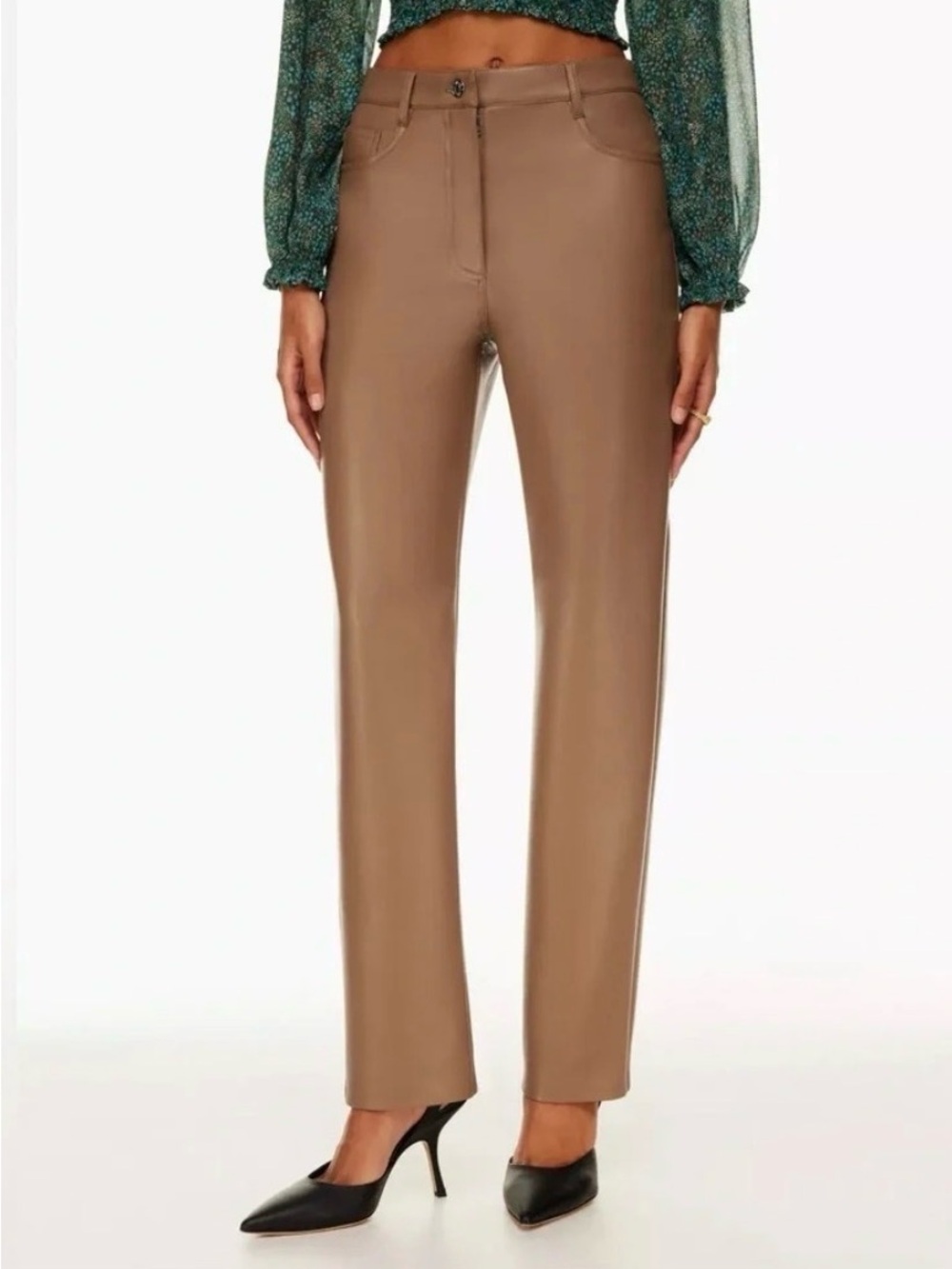 Aritzia Wilfred The Melina High Rise Faux Vegan Leather Trouser Pant Tan Size 6